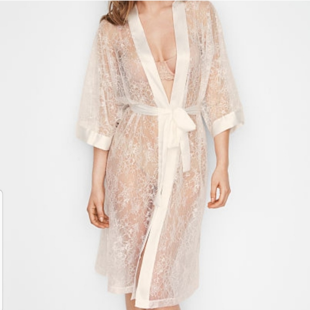 VS coconut white satin trim robe